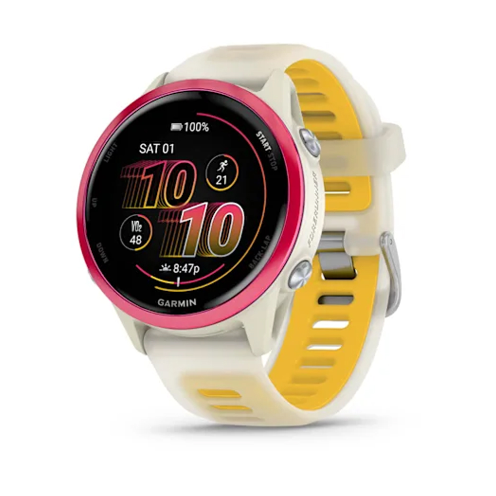 GARMIN FORERUNNER 570 42MM RASPBERRY W/TRANSLUCENT BONE/MANGO BAND 