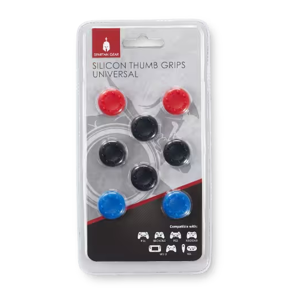 SPARTAN GEAR SILICON THUMB GRIPS UNIVERSAL (8PCS: CLR: 4 BLACK, 2 RED, 2 BLUE