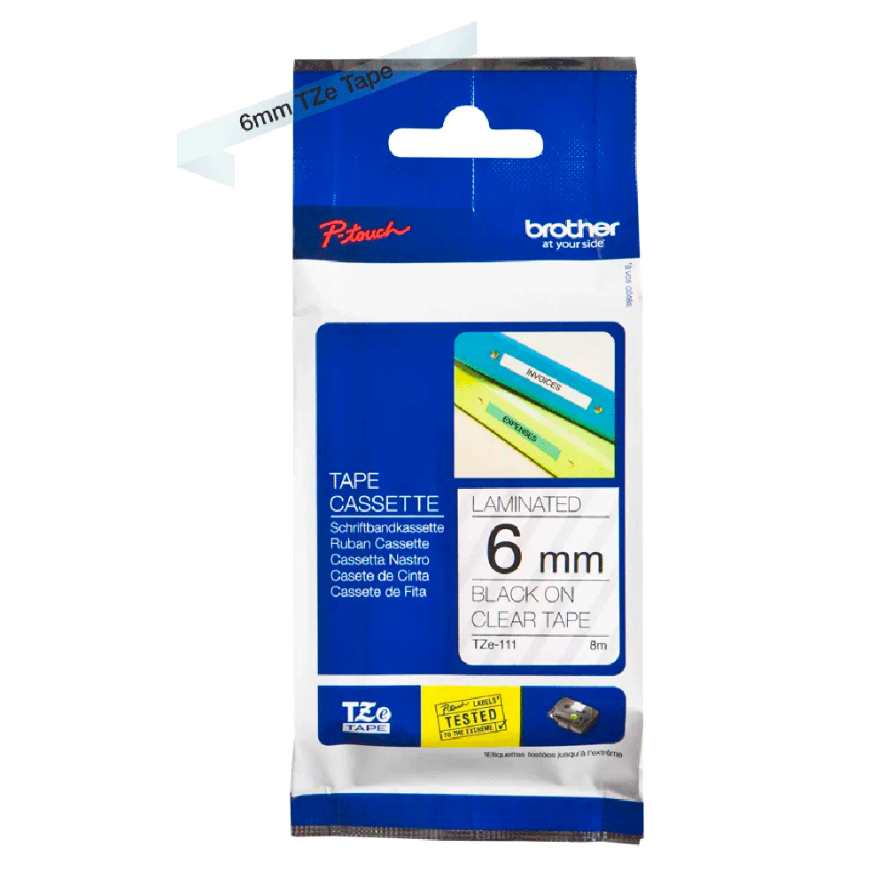BROTHER TAPE 6MM - BLACK ON CLEAR