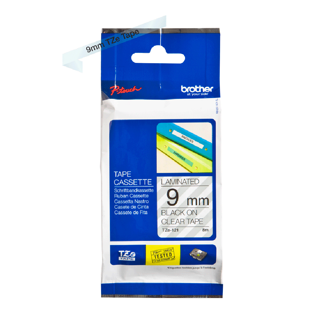 BROTHER TAPE 9MM - BLACK ON CLEAR