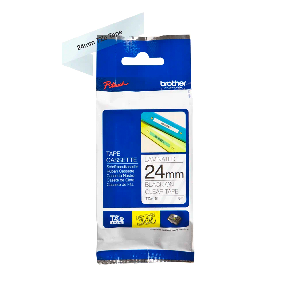 BROTHER TAPE 24MM - BLACK ON CLEAR