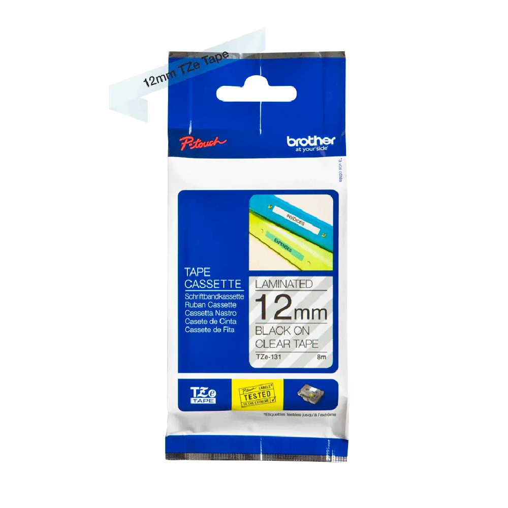 BROTHER TAPE 12MM - BLACK ON CLEAR