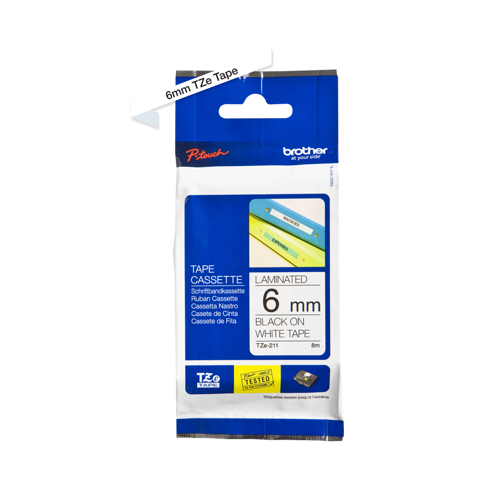 BROTHER TAPE 6MM - BLACK ON WHITE