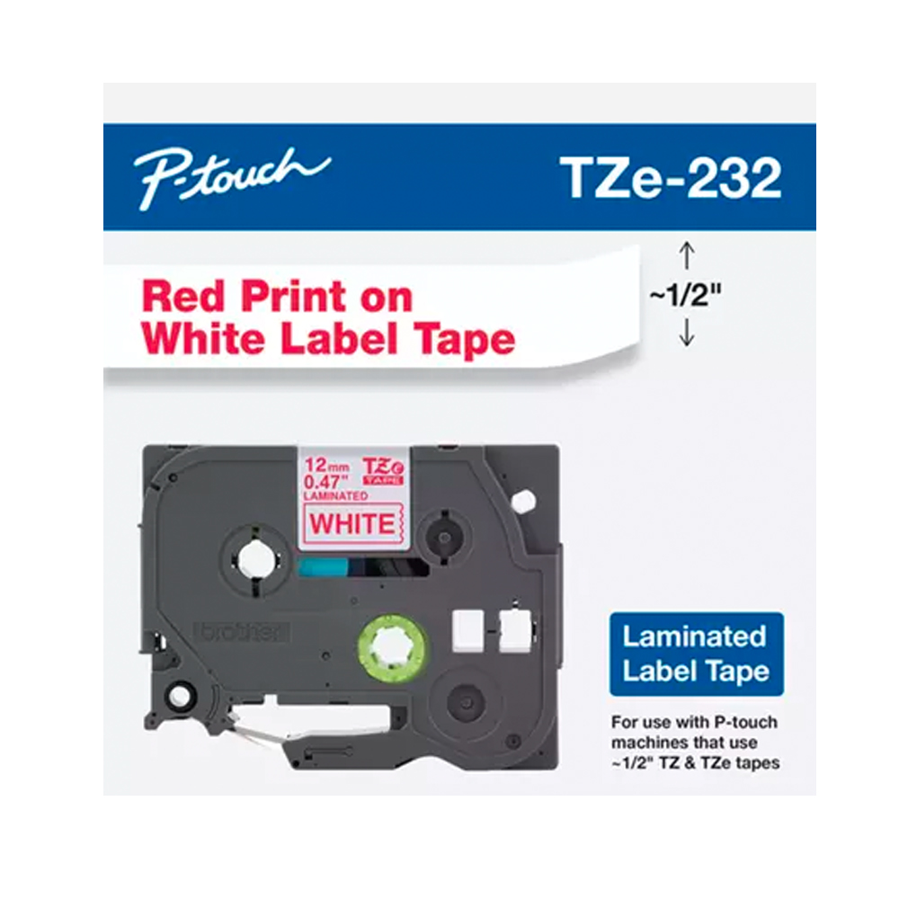 BROTHER TAPE 12MM - RED ON WHITE