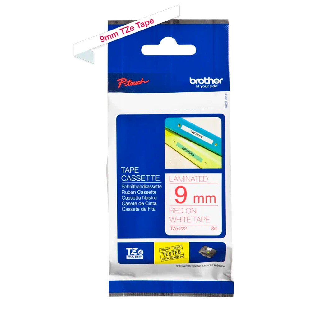 BROTHER TAPE 9MM - RED ON WHITE