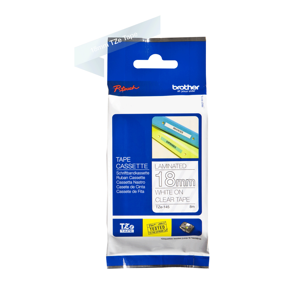 BROTHER TAPE 18MM - WHITE ON CLEAR