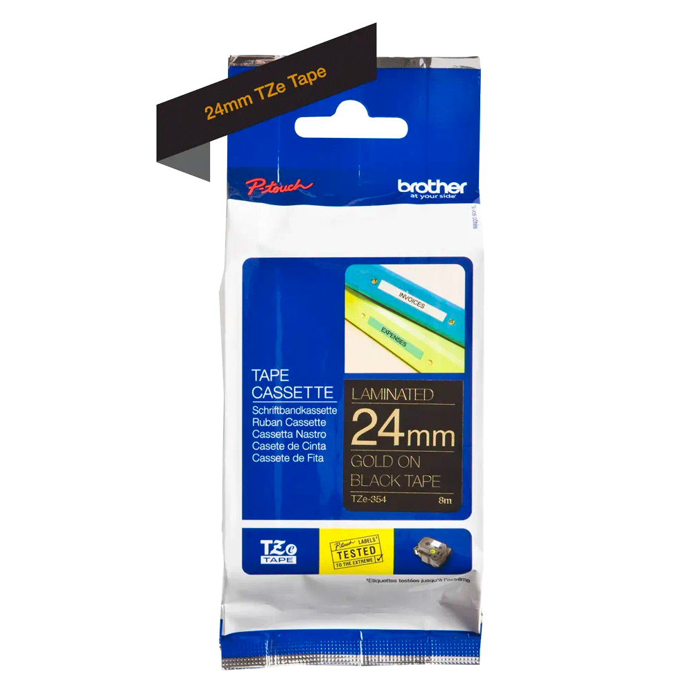 BROTHER TAPE 24MM - GOLD ON BLACK
