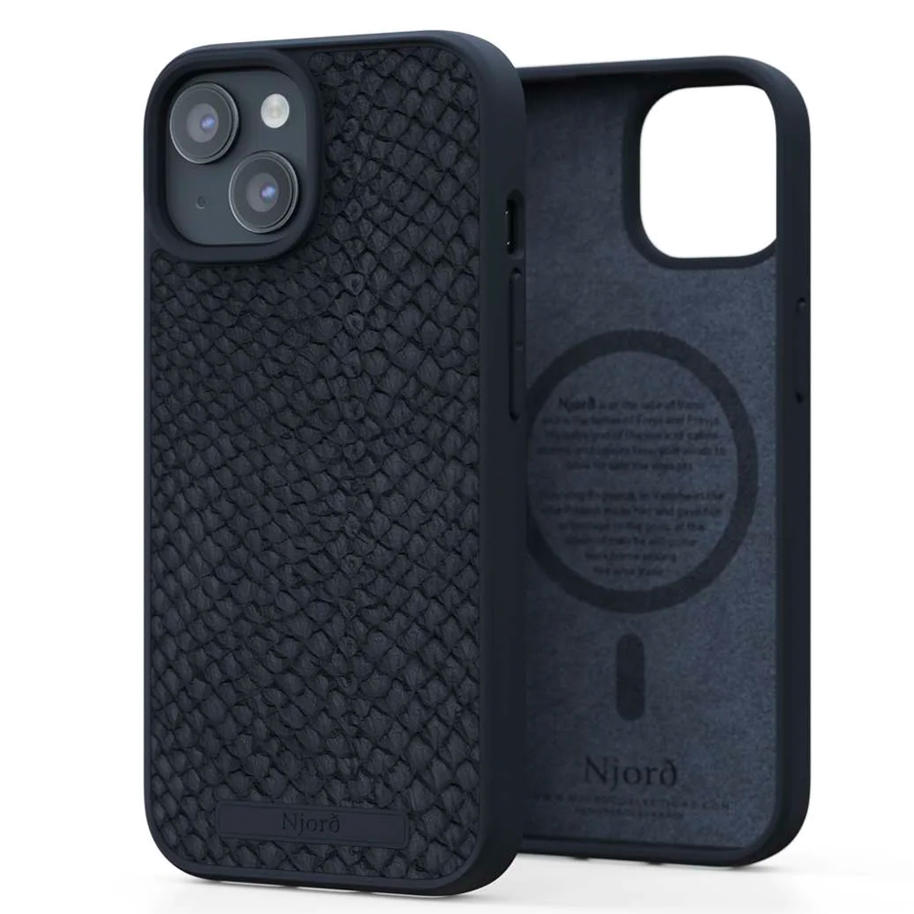 NJORD SALMON LEATHER MAGSAFE CASE FOR IPHONE 15 PRO BLACK