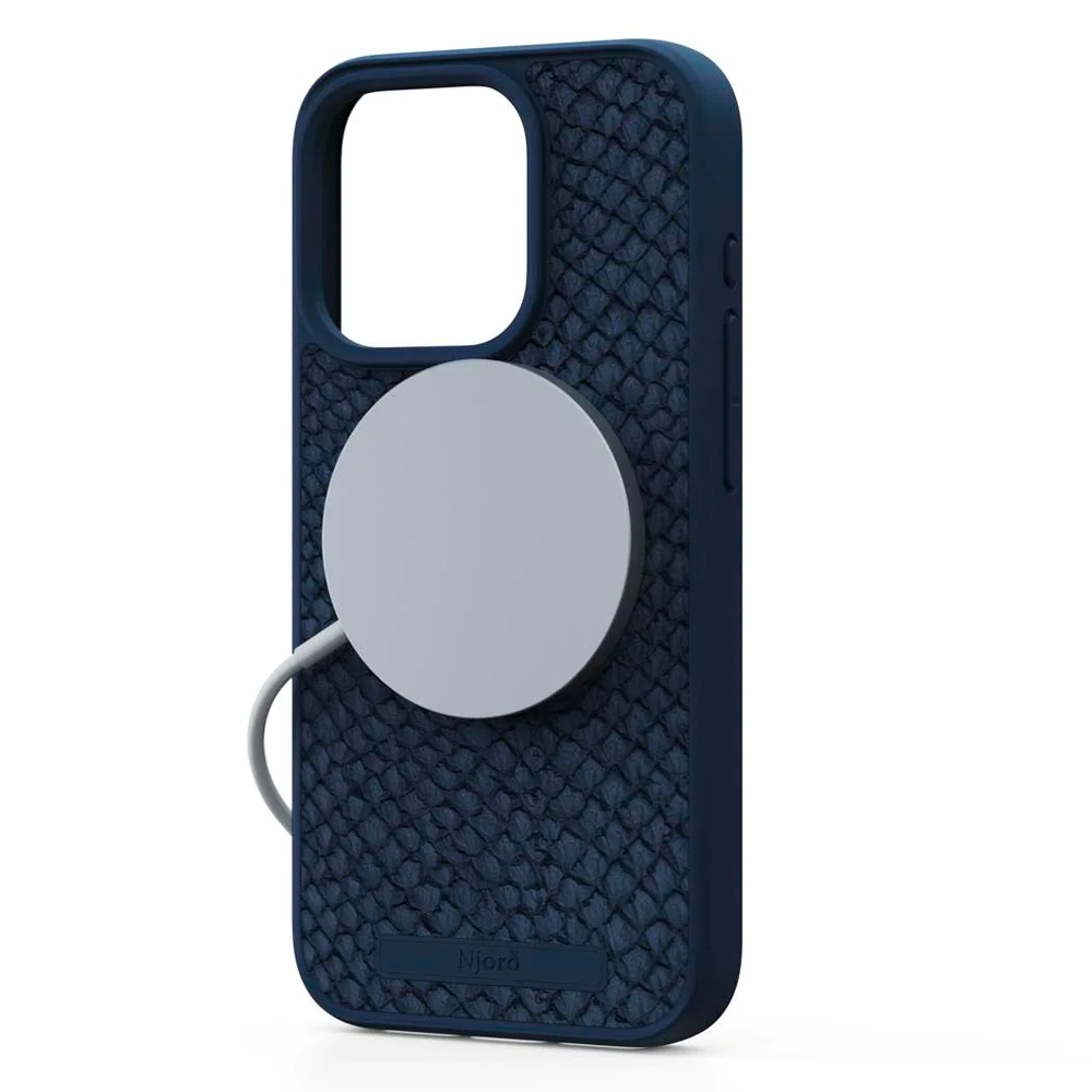 NJORD SALMON LEATHER MAGSAFE CASE FOR IPHONE 15 PRO BLUE