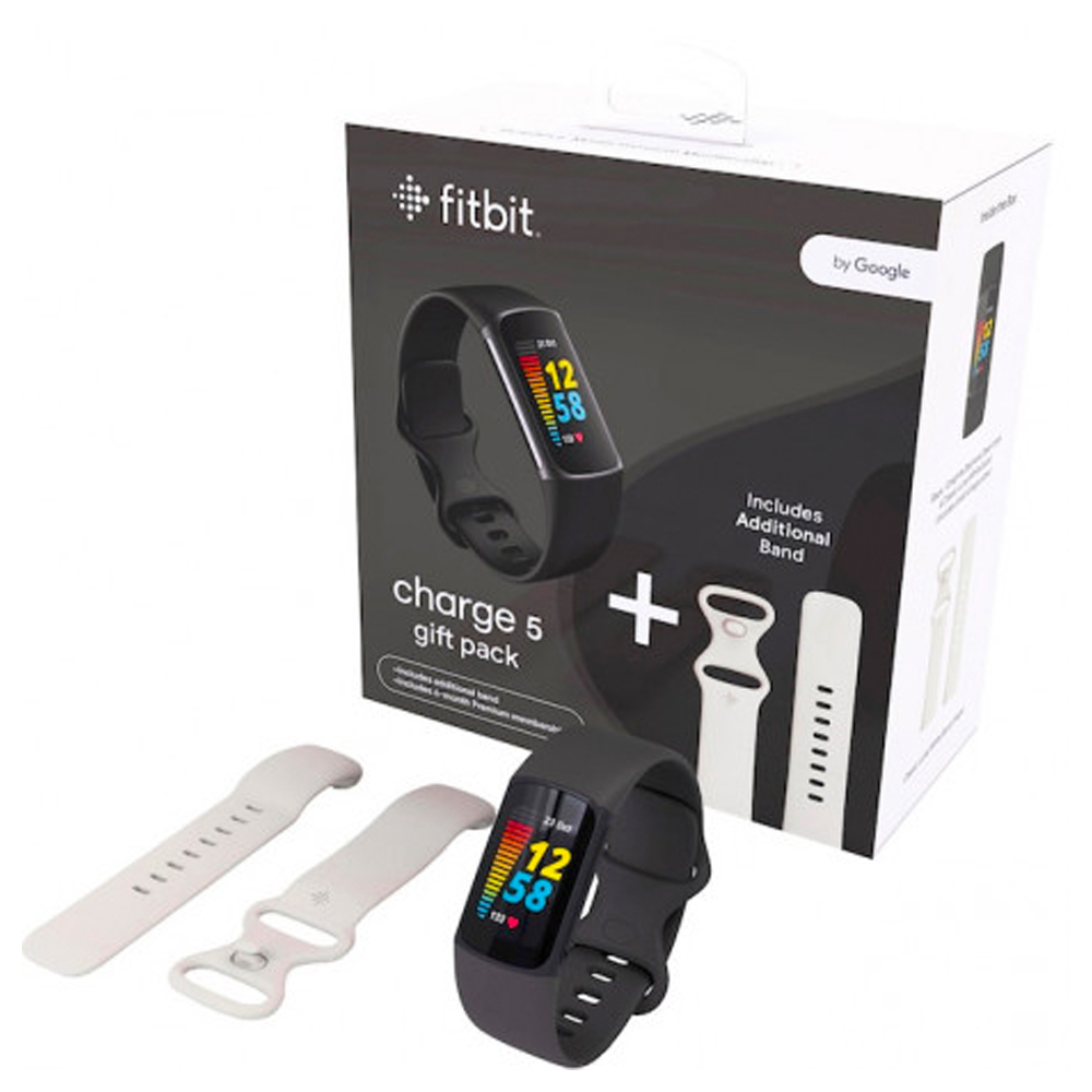 FITBIT CHARGE 5 ACTIVITY TRACKER BLACK BUNDLE + WHITE STRAP