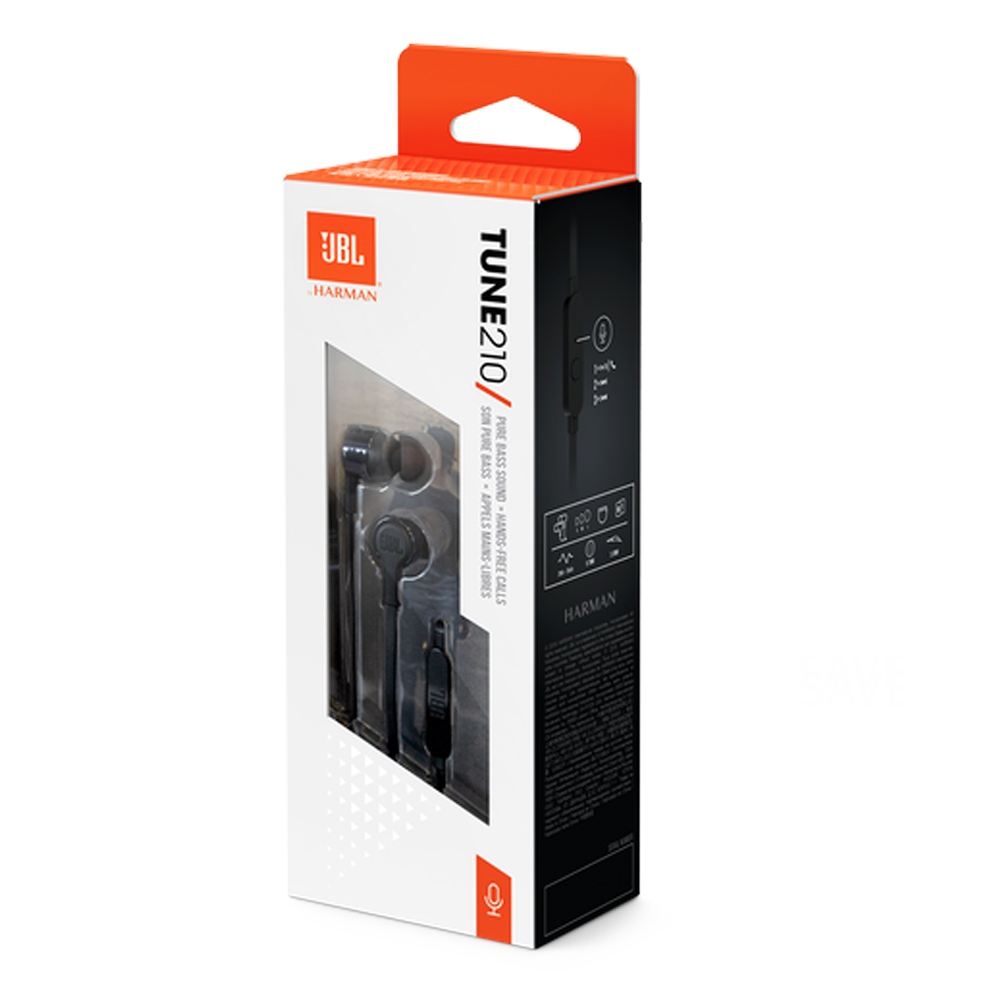 JBL T210 BLACK IN-EAR HEADPHONES