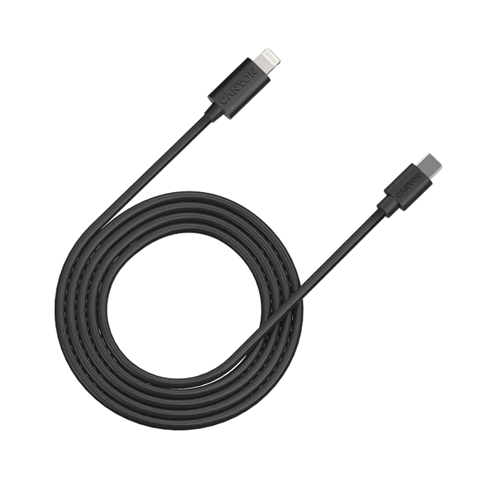 CANYON CFI-12 USB-C TO LIGHTNING CHARGE & SYNC CABLE 20W 2M BLACK