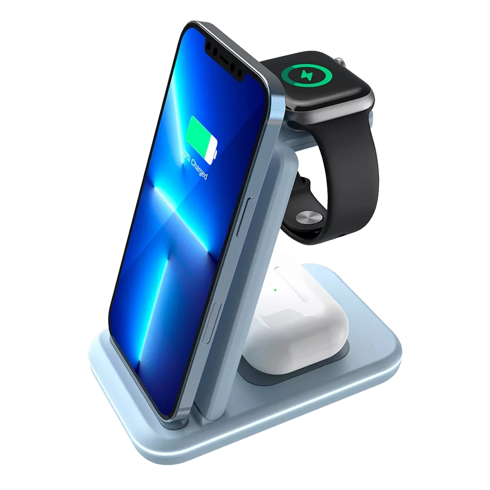 CANYON WS-304 FOLDABLE 3IN1 WIRELESS CHARGER BLUE