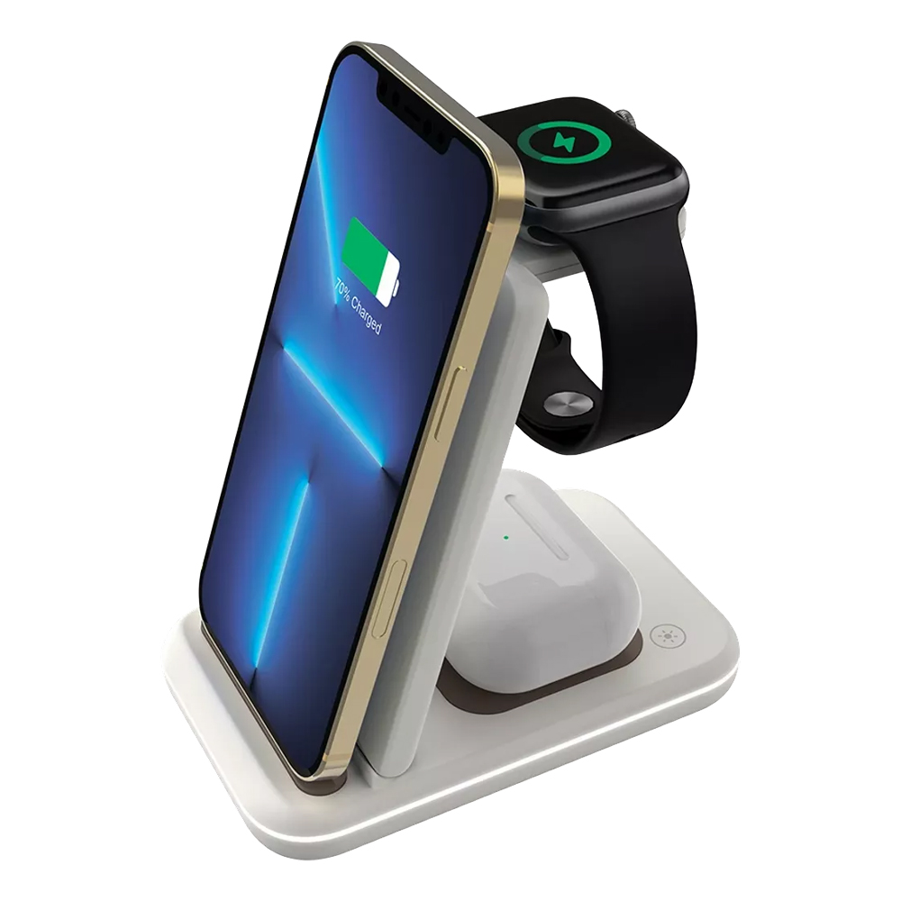 CANYON WS-304 FOLDABLE 3IN1 WIRELESS CHARGER COSMIC LATTE