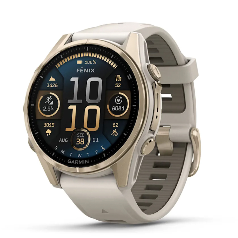GARMIN FENIX 8 43MM AMOLED SAPPHIRE SOFT GOLD W/FOG GREY/DARK SANDSTONE SILICONE