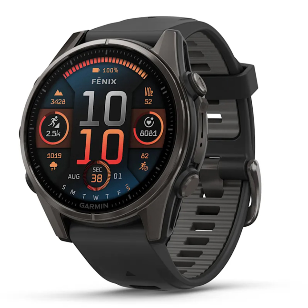 GARMIN FENIX 8 43MM AMOLED SAPPHIRE CARBON GREY TITANIUM W/BLACK PEBBLE GREY