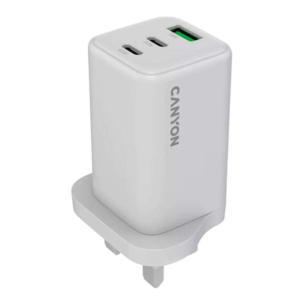 CANYON CU65ACC GAN 65W 2X PD, 1X QC WHITE CHARGER UK