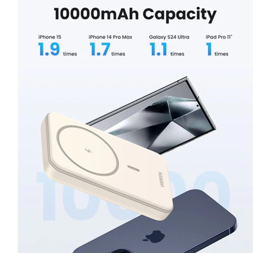 UGREEN 5,000MAH MAGNETIC W/LESS POWERBANK 15W WHITE 