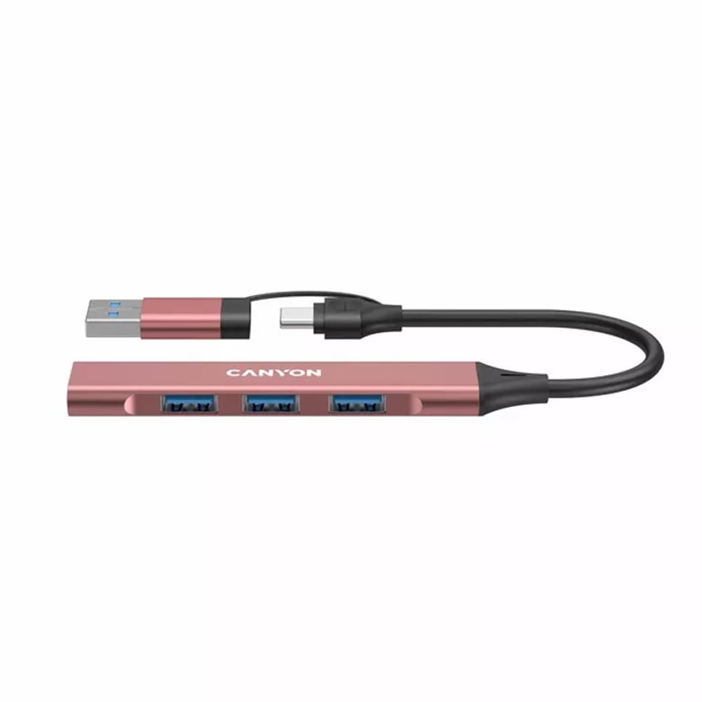 CANYON DS-02 HUB 4-IN-1 USB-A/USB-C TO USB-A X3 PINK 