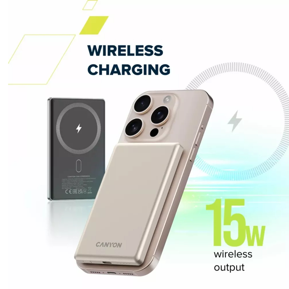 CANYON ONPOWER 505 SLIM MAGSAFE 5000MAH PD20W POWERBANK BEIGE 