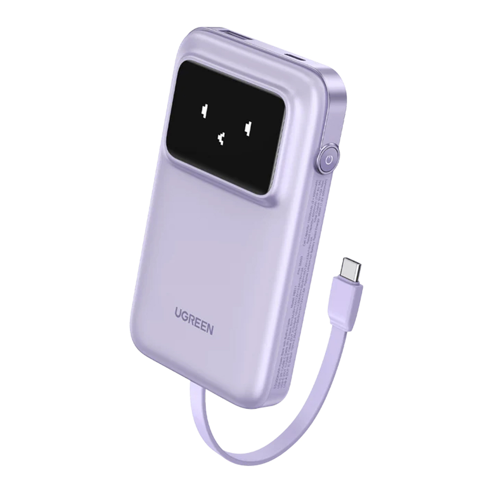 UGREEN 10,000MAH QUICK CHARGE ROBOT 30W POWER BANK W/BUILT-IN USB-C PURPLE 