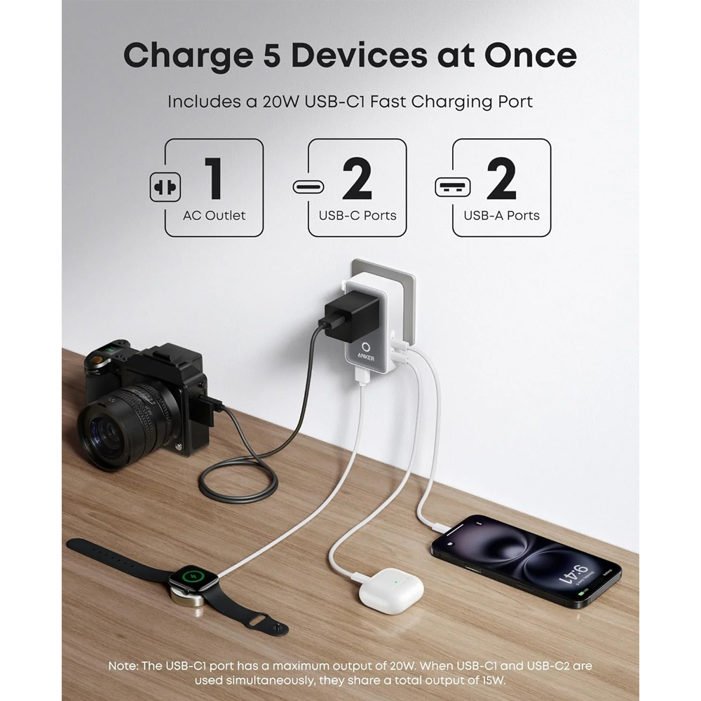 ANKER NANO TRAVEL ADAPTER (5-IN-1) 20W UNIVERSAL WHITE