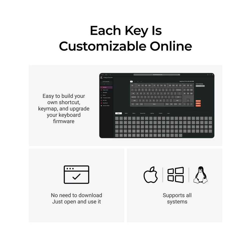 KEYCHRON C3 PRO WIRED MECHANICAL KEYBOARD 8K SWAPPABLE RGB BACKLIGHT BANANA SWITCH