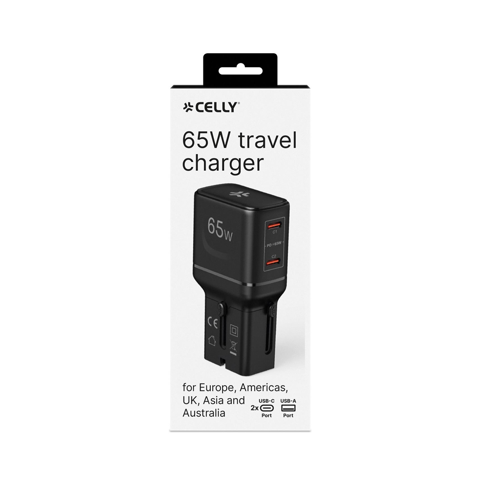 CELLY 65W MULTIPLUG SLIM TRAVEL CHARGER 2X USB-C